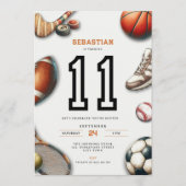 All Star Sports 11th Birthday Invitation for Boys Kaart (Voorkant)