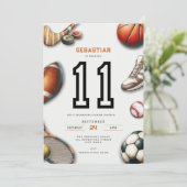 All Star Sports 11th Birthday Invitation for Boys Kaart (Staand voorkant)