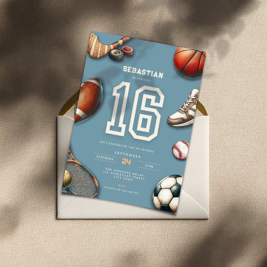 All Star Sports 16th Birthday Invitation for Boys Kaart