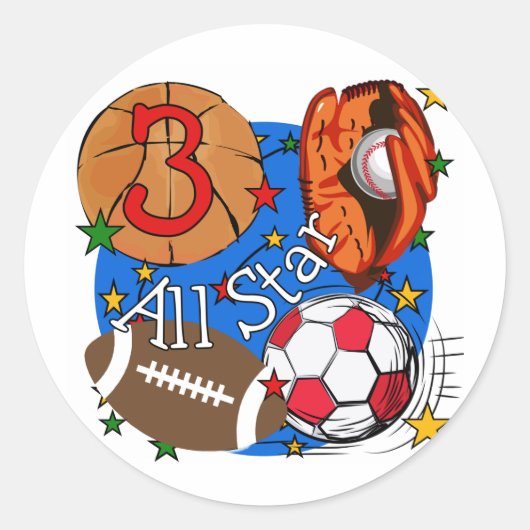 All Star Sports 3e verjaardag Tshirts en geschenke Ronde Sticker (Voorkant)