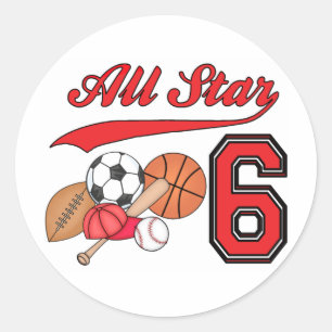 All Star Sports 6e verjaardag Ronde Sticker