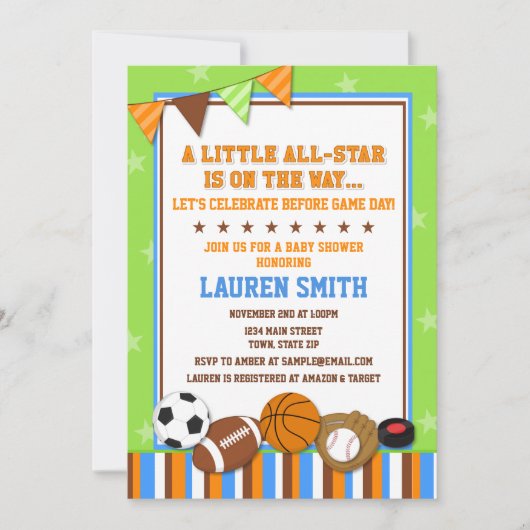 All-Star Sports Baby shower Invitation Kaart (Voorkant)