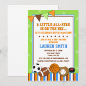 All-Star Sports Baby shower Invitation Kaart (Voorkant / Achterkant)