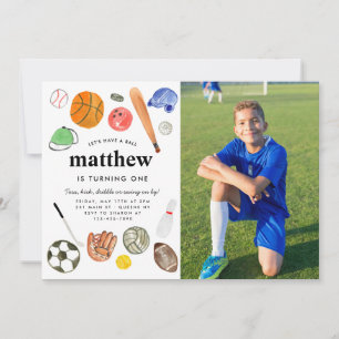 All Star Sports Balls Team Kind Boy Foto Verjaarda Kaart