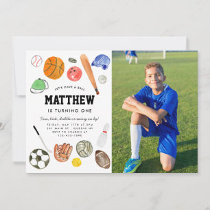 All Star Sports Balls Team Kind Boy Foto Verjaarda Kaart