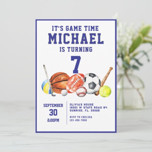 All Star Sports Boy Verjaardagsfeestje Uitnodiging (Staand voorkant)
