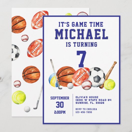 All Star Sports Boy Verjaardagsfeestje Uitnodiging (Voorkant / Achterkant)