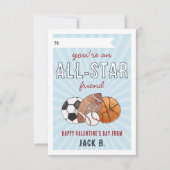 All-Star Sports Kids Valentines Day Card Kaart (Voorkant)