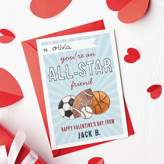All-Star Sports Kids Valentines Day Card Kaart