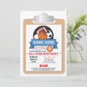 All Star Sports Party Basketbal Verjaardag Uitnodi Kaart (Staand voorkant)