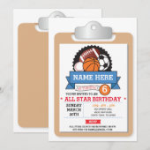 All Star Sports Party Basketbal Verjaardag Uitnodi Kaart (Voorkant / Achterkant)