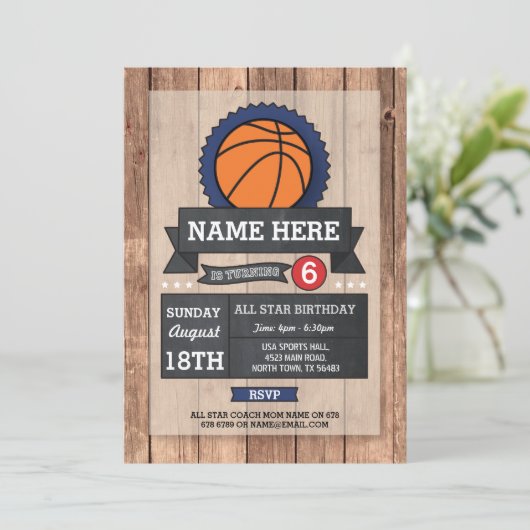 All Star Sports Party BasketBall verjaardagsuitnod Kaart (Staand voorkant)