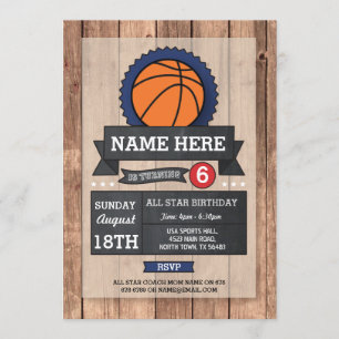 All Star Sports Party BasketBall verjaardagsuitnod Kaart