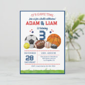 All Star Sports Twin Birthday Party Kaart (Staand voorkant)