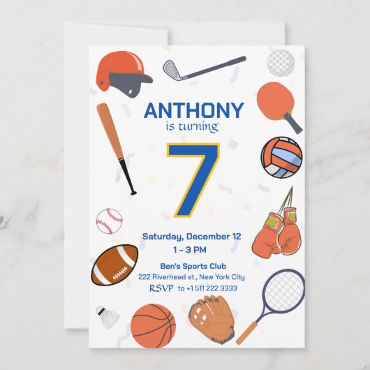 All-Star Sports Verjaardag Bash 3 Uitnodiging (Voorkant)
