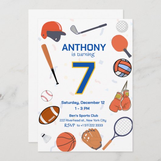 All-Star Sports Verjaardag Bash 3 Uitnodiging (Voorkant / Achterkant)