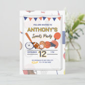 All-Star Sports Verjaardag Bash Uitnodiging (Staand voorkant)