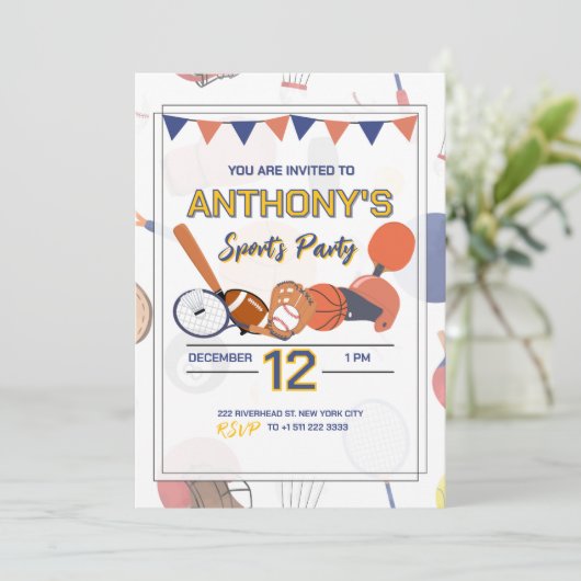 All-Star Sports Verjaardag Bash Uitnodiging (Staand voorkant)