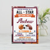 All Star Sports verjaardagsfeestje uitnodiging (Staand voorkant)
