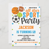 All-Star Sports verjaardagsuitnodiging Kaart (Voorkant)