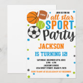 All-Star Sports verjaardagsuitnodiging Kaart (Voorkant / Achterkant)
