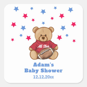 All Star Teddibeer Voetbal Sport Baby Shower Vierkante Sticker