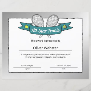 All-Star Tennis Player Award Tennis certificaat