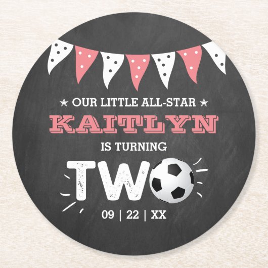 All-star Voetbal 2e verjaardagsfeestje Ronde Kartonnen Onderzetter (Voorkant)