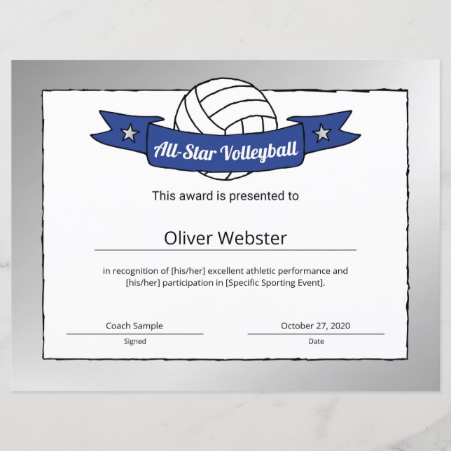 All-Star Volleyball Player Award Volleyball Award (Voorkant)