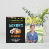 All Stars Black Sport Party Verjaardag met foto Kaart (Staand voorkant)