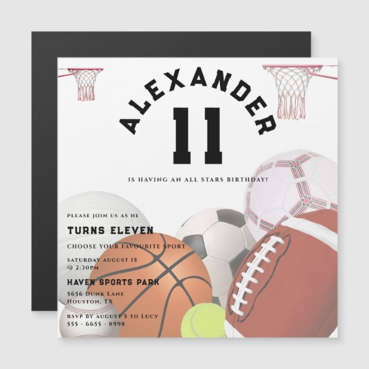 All Stars Kids Verjaardagsfeestje Magnetische Uitnodiging (Voorkant / Achterkant)