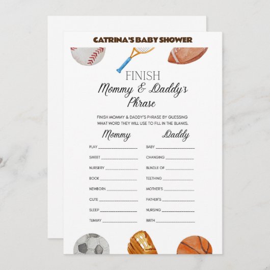 All Stars Sports Baby shower - bewerkbare naam, 5x Kaart (Voorkant / Achterkant)