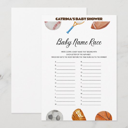 All Stars Sports Baby shower - bewerkbare naam, 5x Kaart (Voorkant / Achterkant)