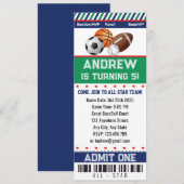 All Stars Sports Ticket Uitnodiging Verjaardag (Voorkant / Achterkant)