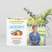 All Stars White Sports Party Verjaardag met foto Kaart (Staand voorkant)