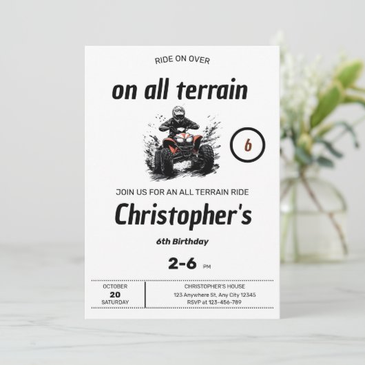 All Terrain Ride verjaardagsuitnodiging Kaart (Staand voorkant)