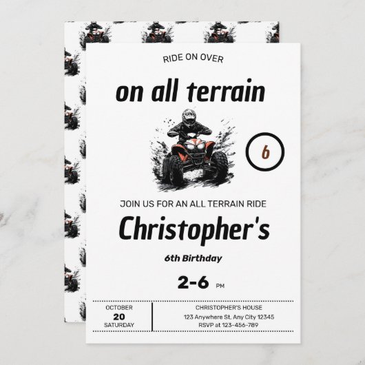 All Terrain Ride verjaardagsuitnodiging Kaart (Voorkant / Achterkant)