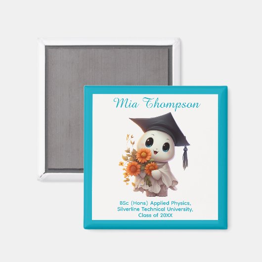 🎓 All text customizable Chibi Blue Graduation Magneet (Voorkant / Achterkant)