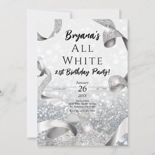 All That Glitters Zilver & Wit Verjaardagsfeest Kaart (Voorkant)