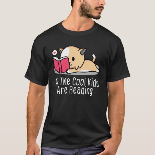 All the Cool Kids are Reading Book Cat T-shirt (Voorkant)