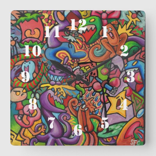 All The Noise By Squid Fear City Vierkante Klok (Voorkant)