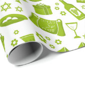 All The Symbols For Passover In Green  Cadeaupapier (Rol Hoek)