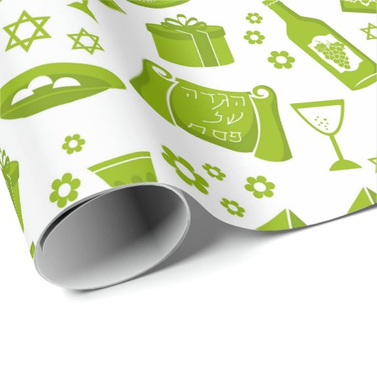 All The Symbols For Passover In Green  Cadeaupapier (Rol Hoek)