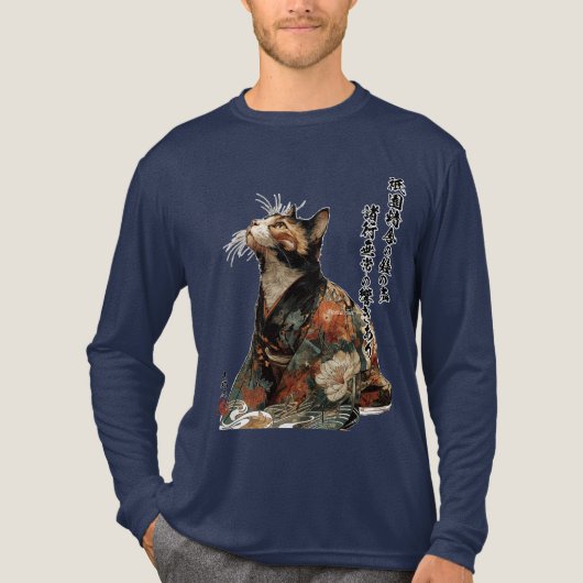 "All Things Change" Japanese Cat in Kimono Tri-Blend Shirt (Voorkant volledig)