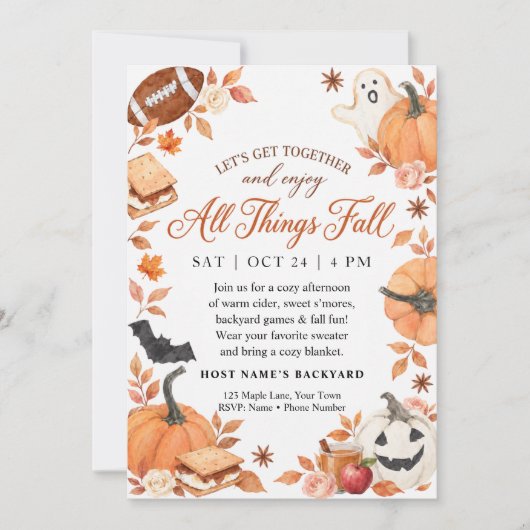 All Things Fall Pumpkin S'mores Feest Kaart (Voorkant)