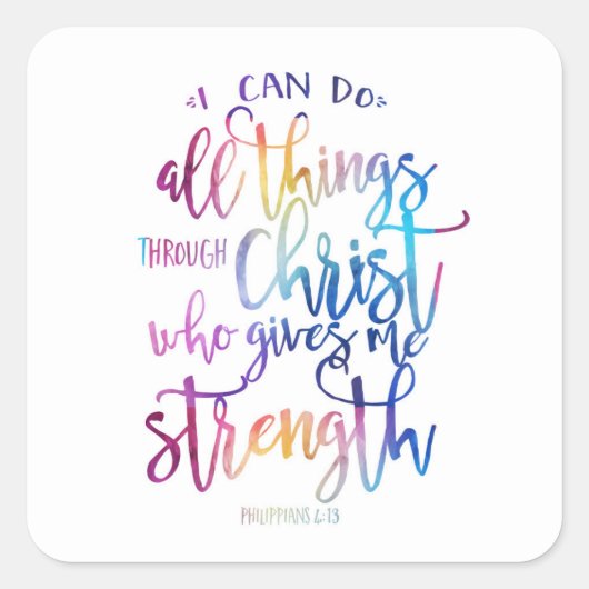 All Things Through Christ Bible Quote Typography S Vierkante Sticker (Voorkant)