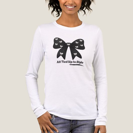 All Tied Up In Style – Chic Minimalist Bow T-Shirt (Voorkant volledig)
