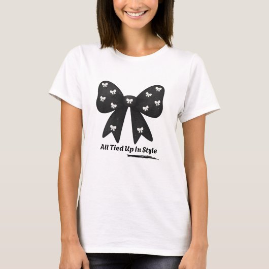 All Tied Up In Style – Chic Minimalist Bow T-Shirt (Voorkant)