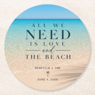 All We Need Is Love Beach Bruiloft Ronde Kartonnen Onderzetter
