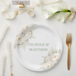 All White Bloemen Bruiloft Papieren Bordje